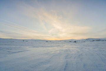 Winter landscape,frozen lake on a clear winter day.