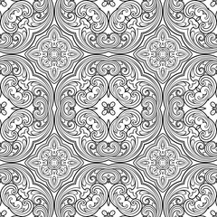 Seamless geometric line pattern in eastern or arabic style. Exquisite monochrome texture. Black and white graphic background, lace pattern