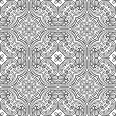 Seamless geometric line pattern in eastern or arabic style. Exquisite monochrome texture. Black and white graphic background, lace pattern