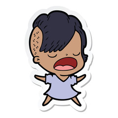 sticker of a cartoon cool hipster girl talking