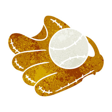 retro cartoon doodle of a baseball and glove