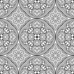 Seamless geometric line pattern in eastern or arabic style. Exquisite monochrome texture. Black and white graphic background, lace pattern