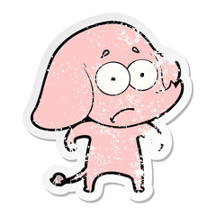 distressed sticker of a cartoon unsure elephant