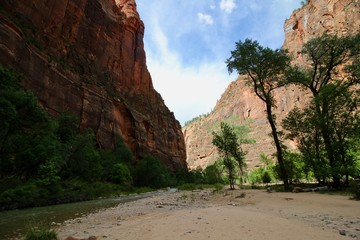 Zion Park, USA. Inside the Angels Landing with the river flowing in between.