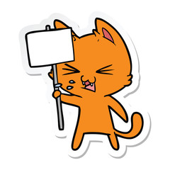sticker of a cartoon cat protesting