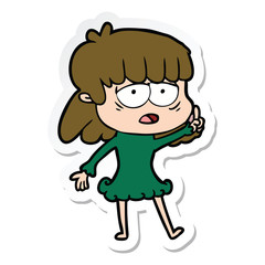 sticker of a cartoon tired woman