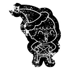 cartoon distressed icon of a happy man wearing santa hat