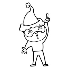 line drawing of a happy bearded man wearing santa hat