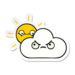 sticker of a cute cartoon sunshine and cloud