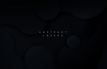 Black paper cut background. Abstract realistic papercut decoration textured with wavy layers. 3d topography relief. Carving art. Vector illustration. Cover layout template. Material design concept