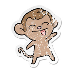 distressed sticker of a funny cartoon monkey
