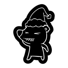 angry polar bear cartoon icon of a wearing santa hat