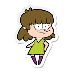 sticker of a cartoon smiling woman