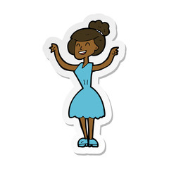 sticker of a cartoon woman with raised arms
