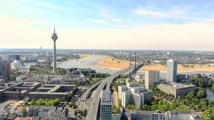 Aerial View Dusseldorf Germany. Flight over the city