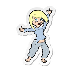 sticker of a cartoon frightened woman