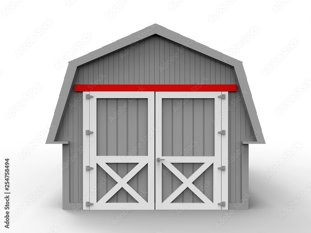 Poster 3d rendering - front view of a farm barn