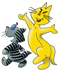 Cartoon cats walking happily together vector illustration