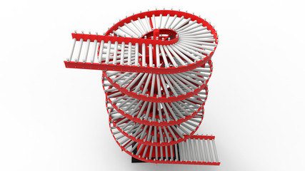 3D rendering - red spiral conveyor belt