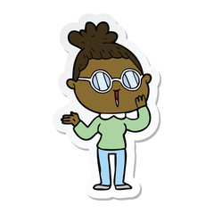 sticker of a cartoon surprised woman wearing spectacles