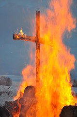 fire/ burning wood/burning cross