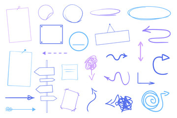 Infographic tables on isolated background. Hand drawn colored pointers on white. Abstract arrows. Colorful illustration. Sketchy doodles