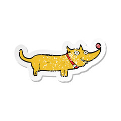 retro distressed sticker of a cartoon happy dog