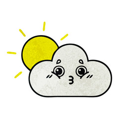 retro grunge texture cartoon sun and cloud