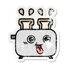 distressed sticker of a cute cartoon of a toaster