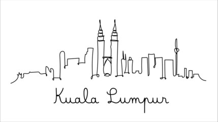 Fototapeta premium One line style Kuala Lumpur skyline. Simple modern minimaistic style vector.