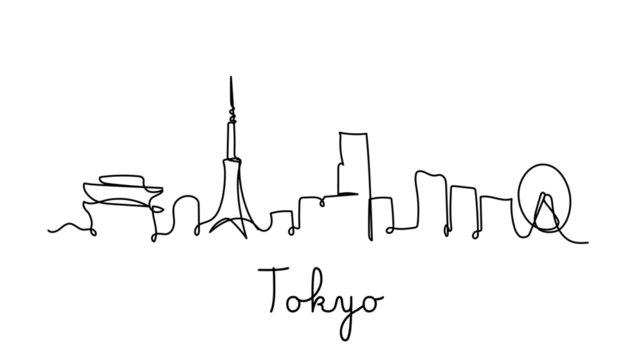 One line style Tokyo city skyline. Simple modern minimalistic style vector.