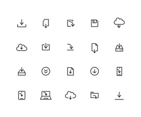 Simple Set of Download Vector Line Icons. Contains such Icons as Cloud, App, File and more. Editable vector stroke. 48x48 Pixel Perfect.