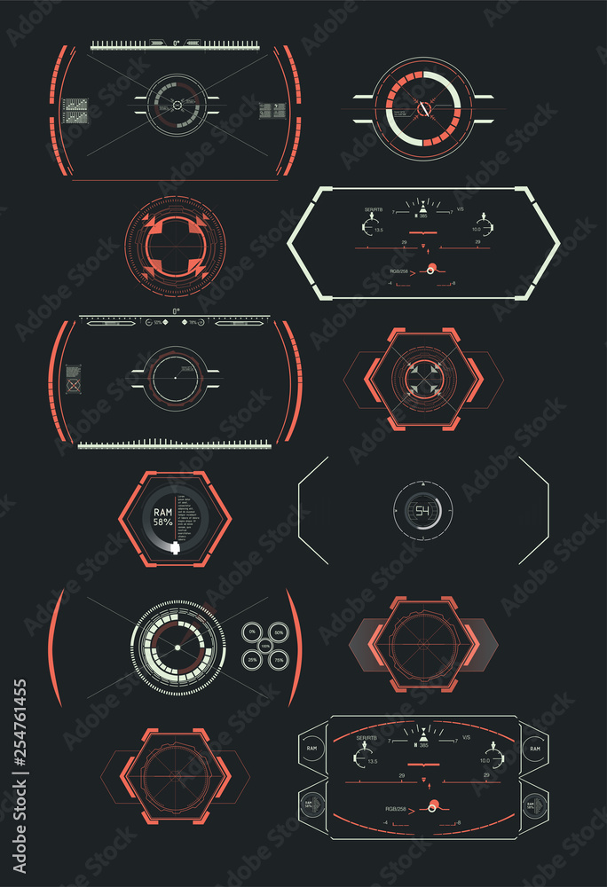 Poster hud futuristic element. set of circle abstract digital technology ui futuristic hud virtual interfac