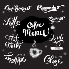 Coffee menu calligraphy set. Vector lettering