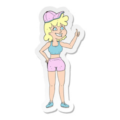 sticker of a happy gym woman giving thumbs up symbol