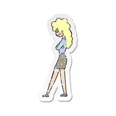 retro distressed sticker of a cartoon annoyed woman