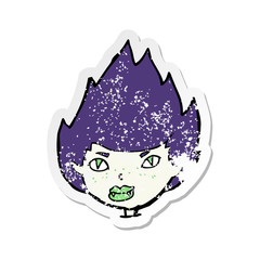 retro distressed sticker of a cartoon vampire head