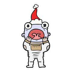 line drawing of a alien gasping in surprise wearing santa hat