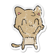 distressed sticker of a cartoon happy cat