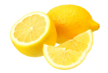 lemon with slices isolated on white background. healthy food