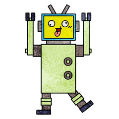 retro grunge texture cartoon robot