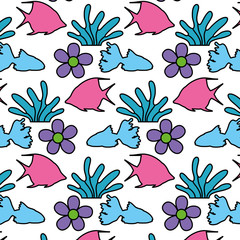 color angel fish with seaweed and flower background