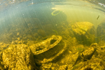 Car rim in water