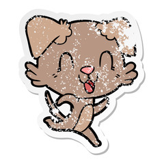 distressed sticker of a laughing cartoon dog