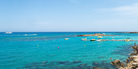 Marina with anchored boats in Protaras, Cyprus on June 16, 2018. 