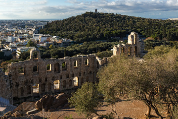 Fototapeta na wymiar Ruins of Odeon of Herodes Atticus in the Acropolis of Athens, Attica, Greece