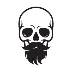 sign skull with beard and mustache, for barbershop or halloween