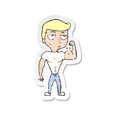 retro distressed sticker of a cartoon gym man
