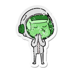 distressed sticker of a cartoon confident astronaut
