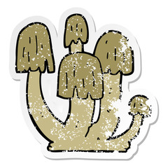 distressed sticker of a cartoon mushrooms